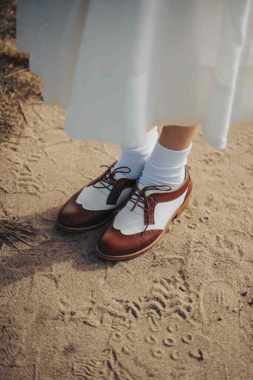 Women Oxfords Brown & White Leather 2 cm heel
