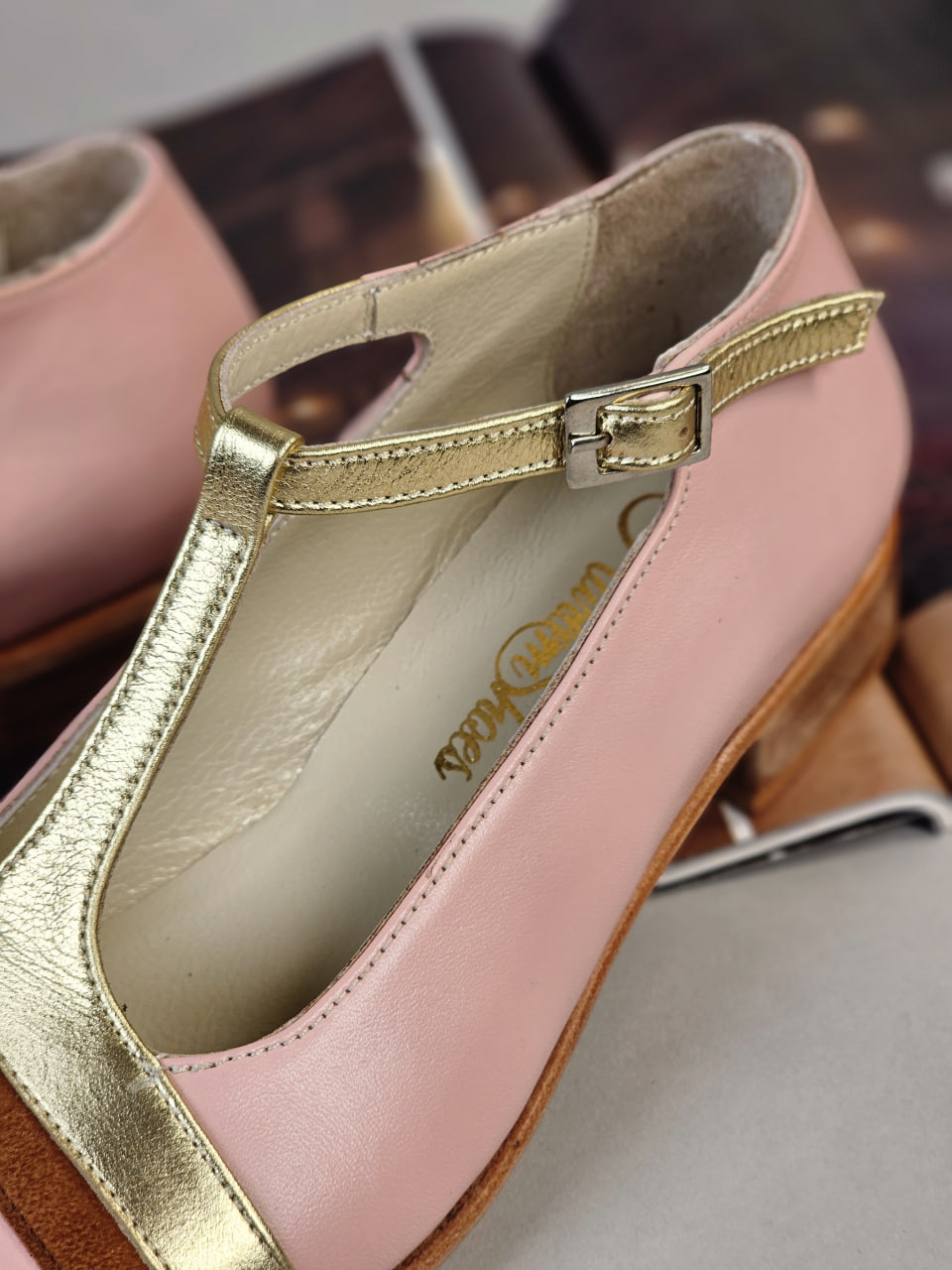 Barbie Pink & Gold Leather & Caramel Suede 2 cm heel