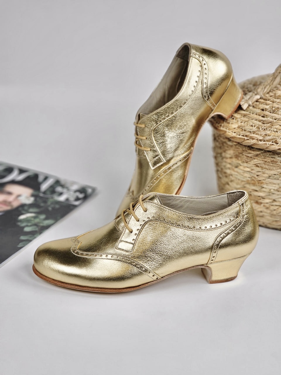 Women Oxfords Gold Leather 4 cm heel