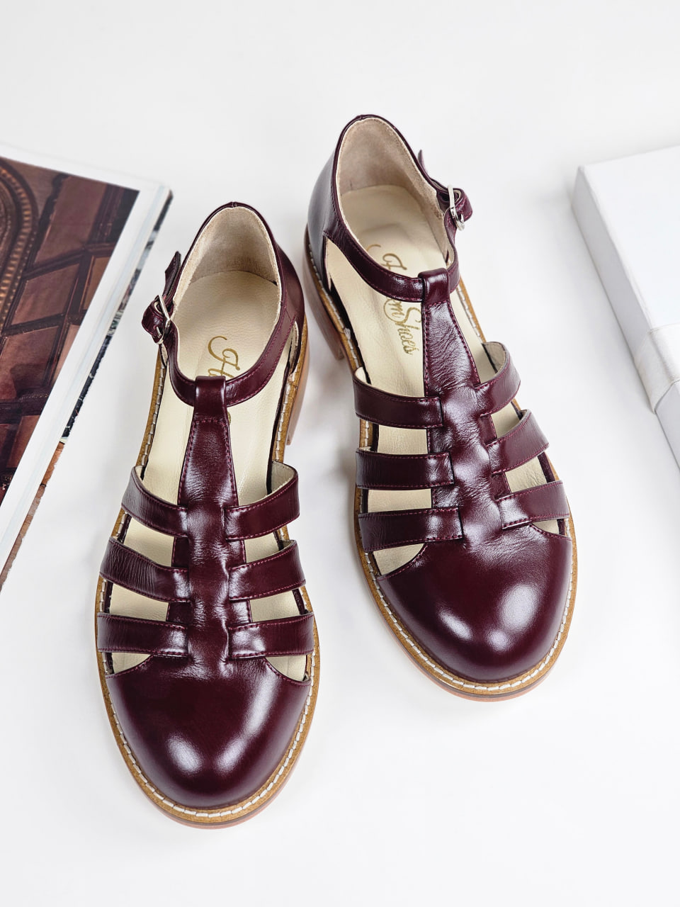 Sandals Bordeaux Leather 2 cm heel