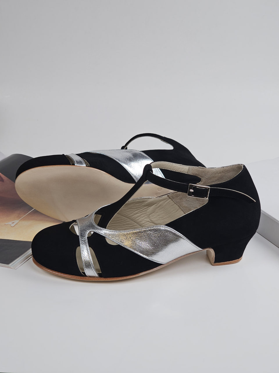 Spring Black Suede & Silver Leather 4 cm heel