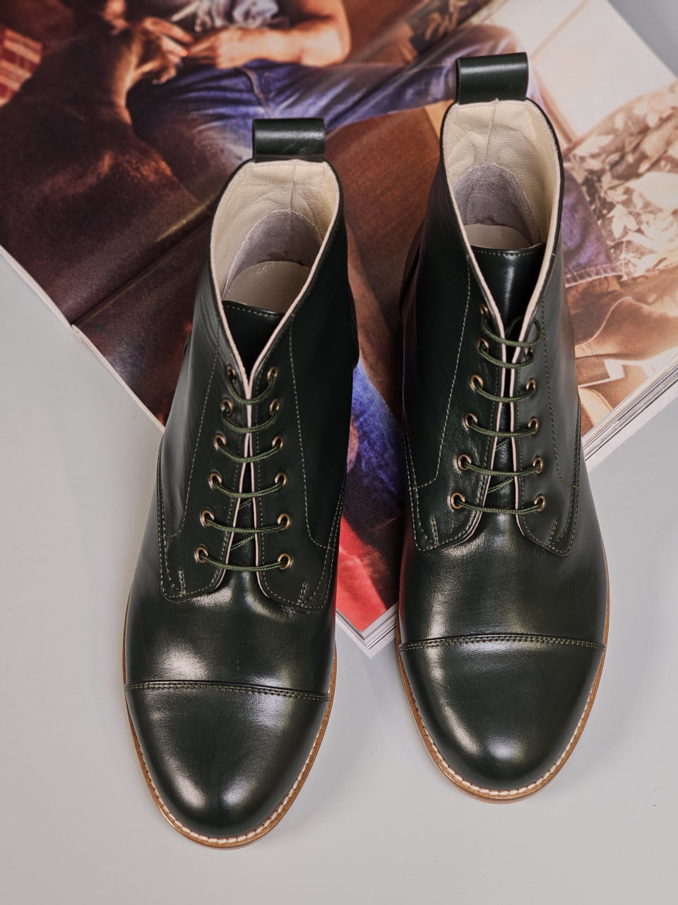 Derby Boots Jungle Green Leather 2 cm heel