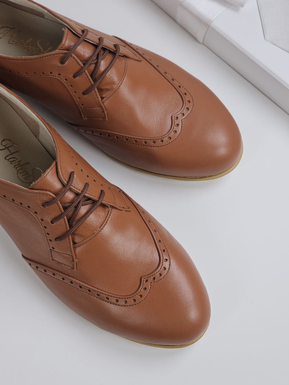 Women Oxfords Light Brown Leather 2 cm heel