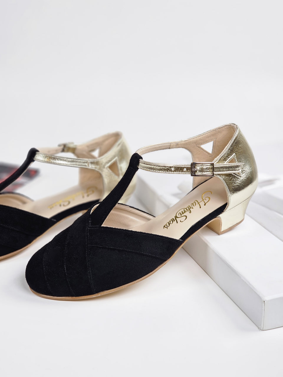 Sugar Vegan Black Suede & Platinum Gold Leather 4 cm heel