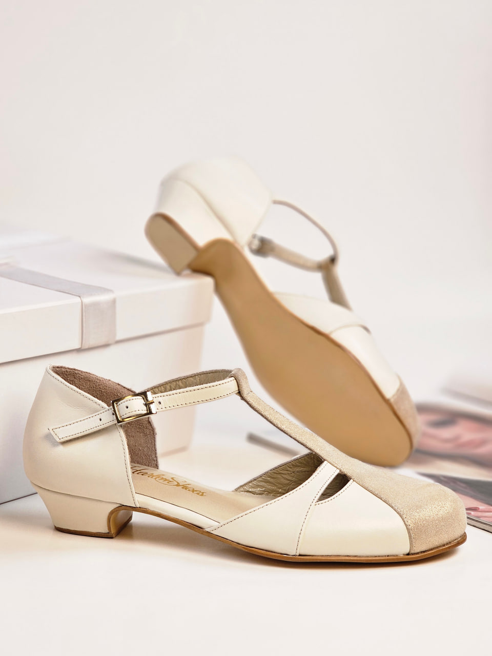 Isabel Broken White Leather & Golden Suede 3 cm heel