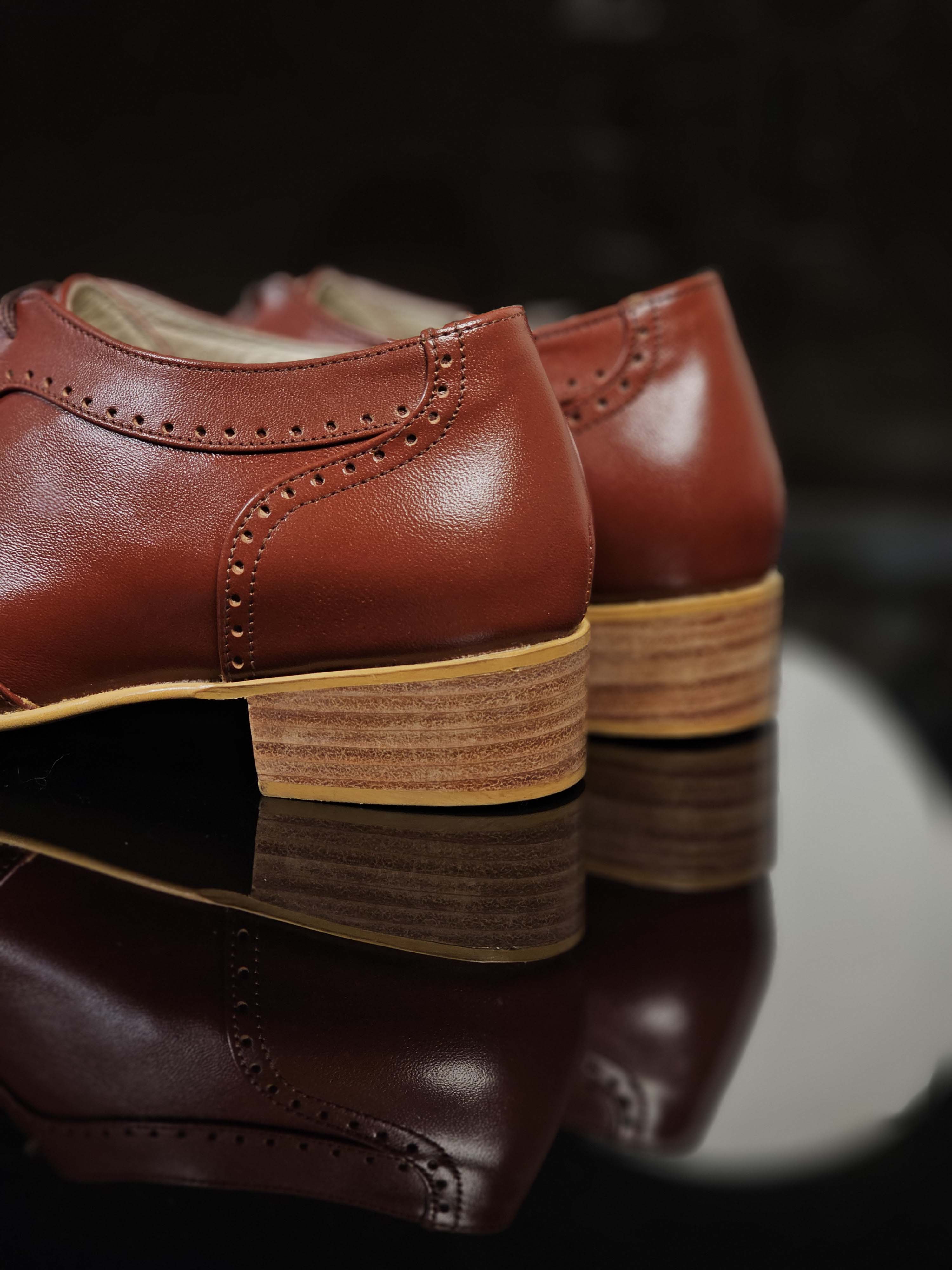 Women Oxfords Brown Leather 4 cm heel