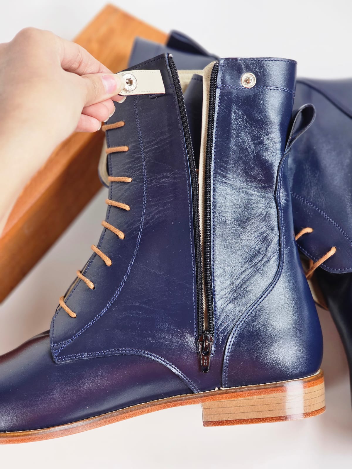 Biker Boots Dark Blue Leather 2 cm heel