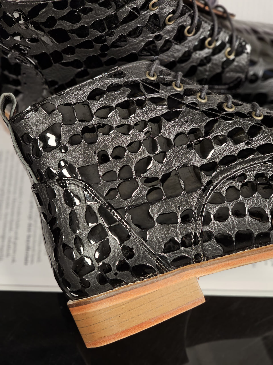 Derby Boots Black Python leather 2 cm heel