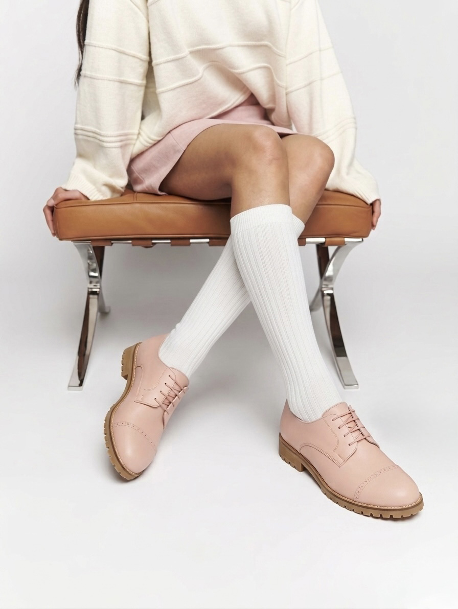 California Pink Leather Street Rubber Sole