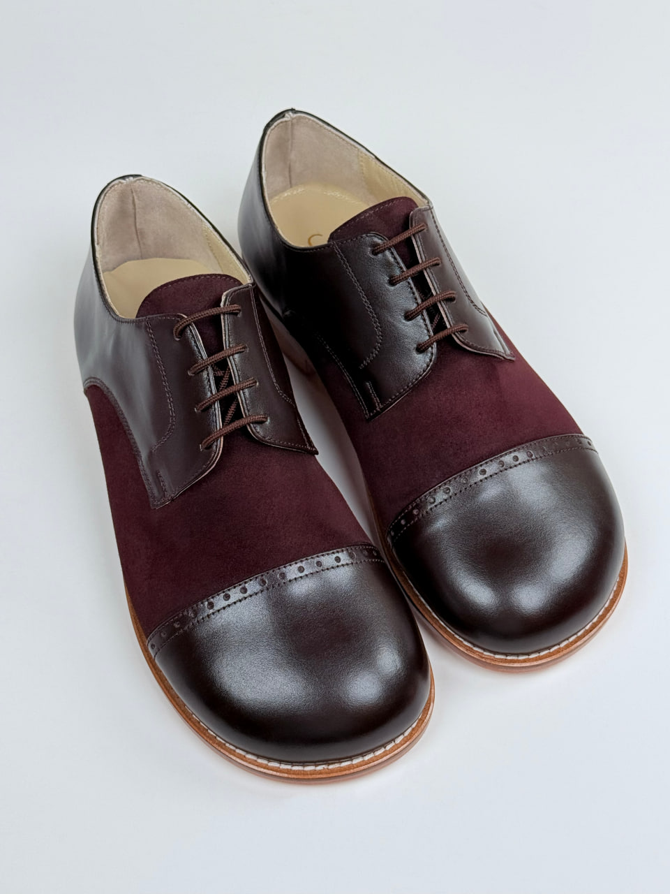 Barefoot California Dark Chocolate Leather & Bordeaux Suede 2 cm heel