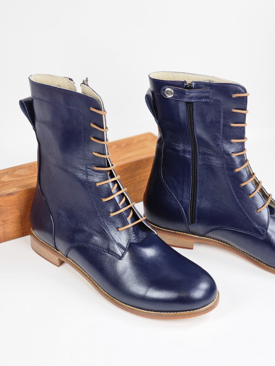 Biker Boots Dark Blue Leather 2 cm heel