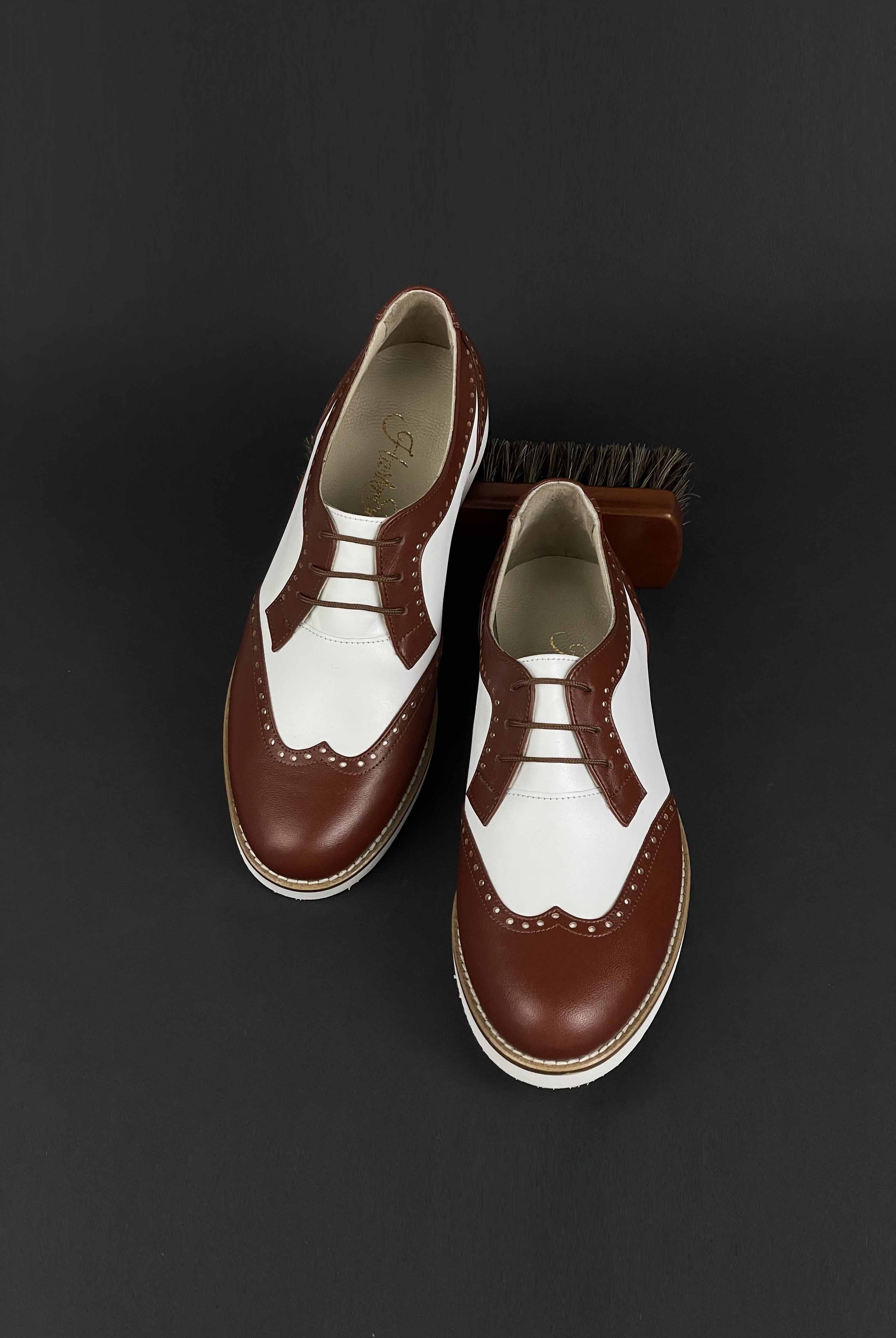 Men Oxfords Brown & White Leather with Eva sole