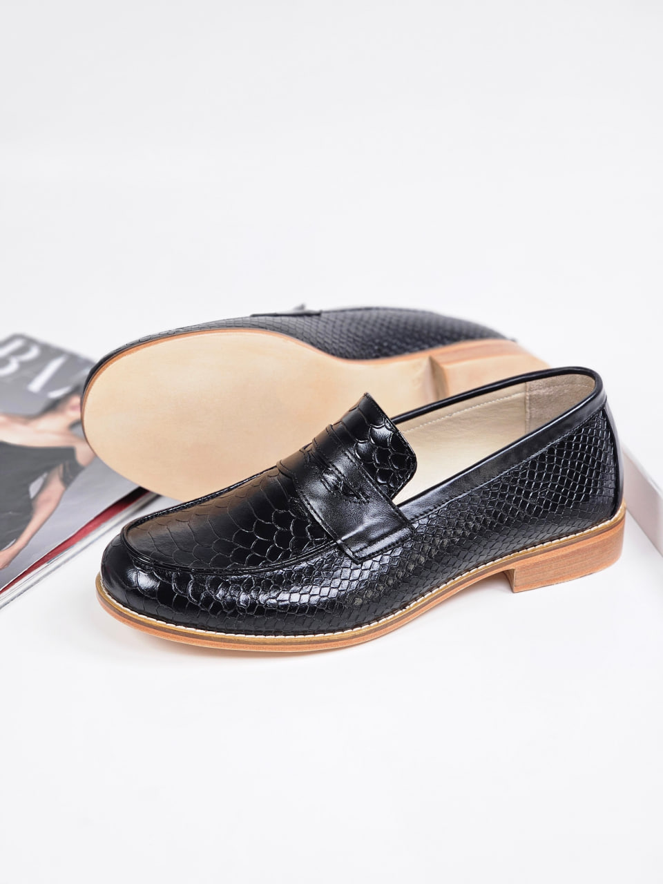 Loafers Black Snake Print Leather 2 cm heel