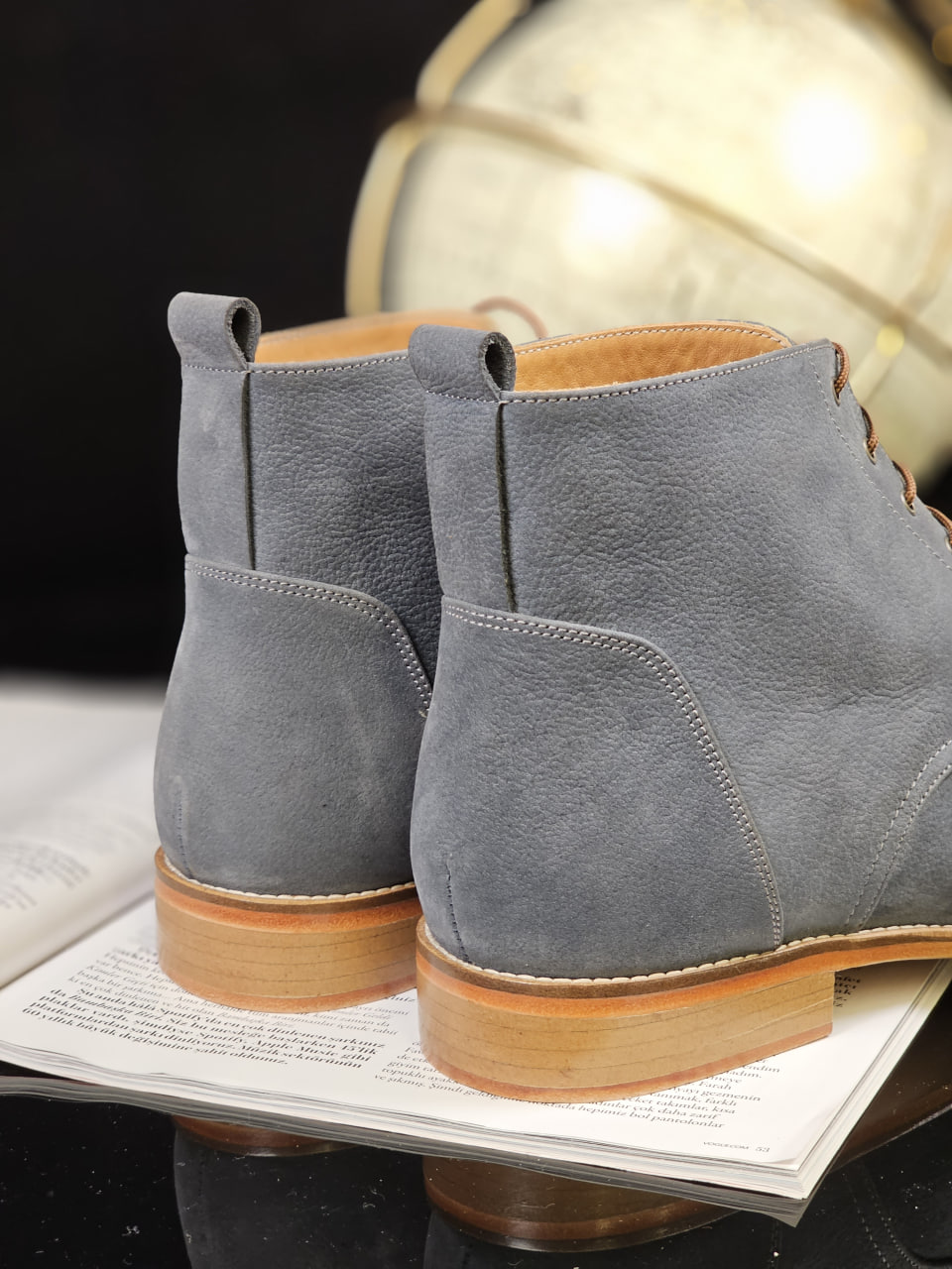 Derby Boots Blue Grey Suede 2 cm heel