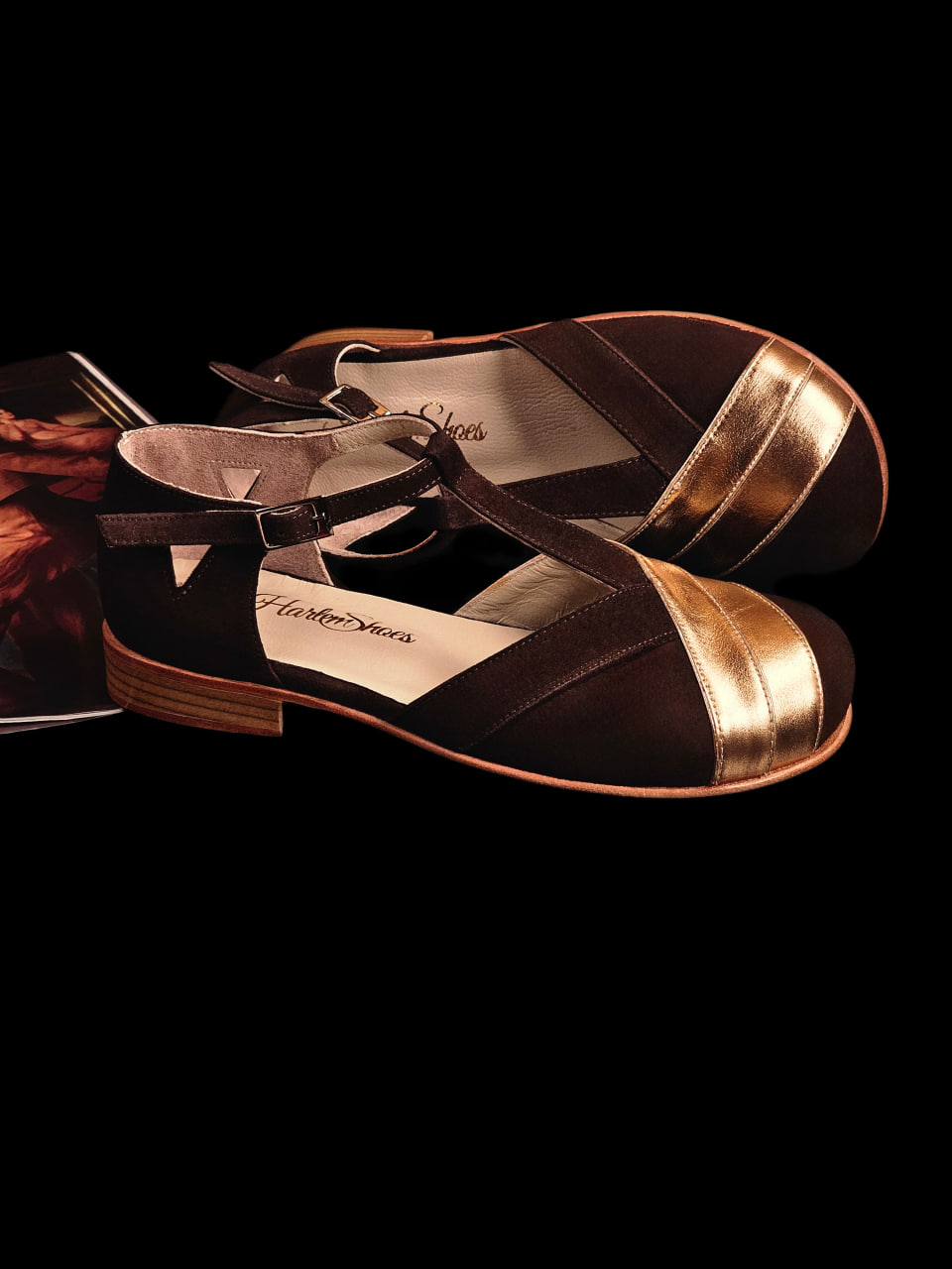 Barefoot Sugar Dark Chocolate Suede & Rose Gold Lines 2 cm heel