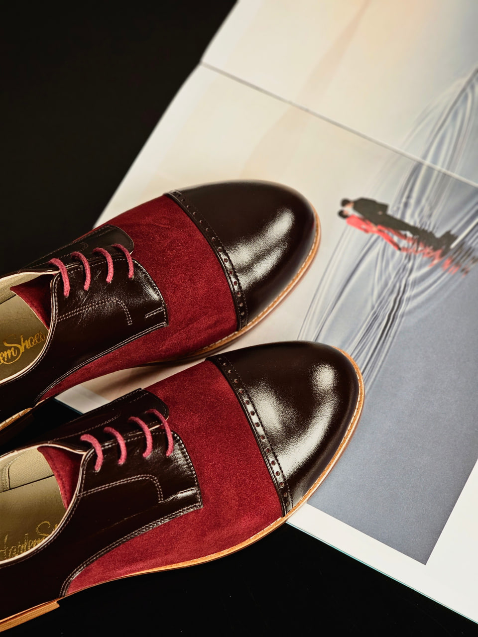 California Dark Chocolate Leather & Bordeaux Suede 2 cm heel