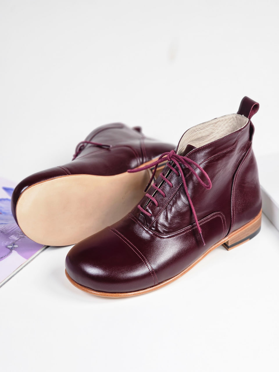 Barefoot Smooth Boots Bordeaux Leather 2 cm heel