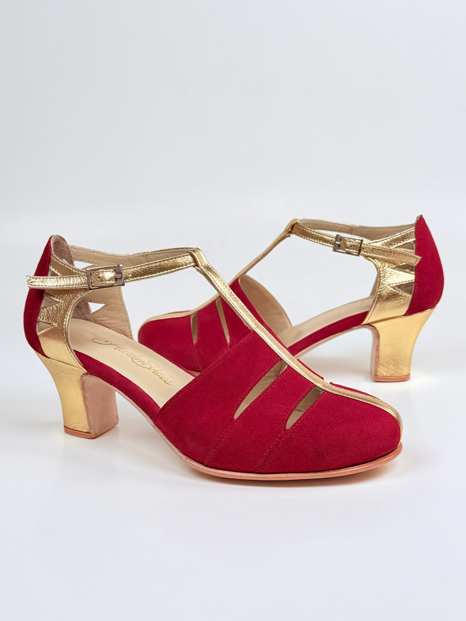 Harmony Red Suede & Platinum Gold Leather 6 cm heel