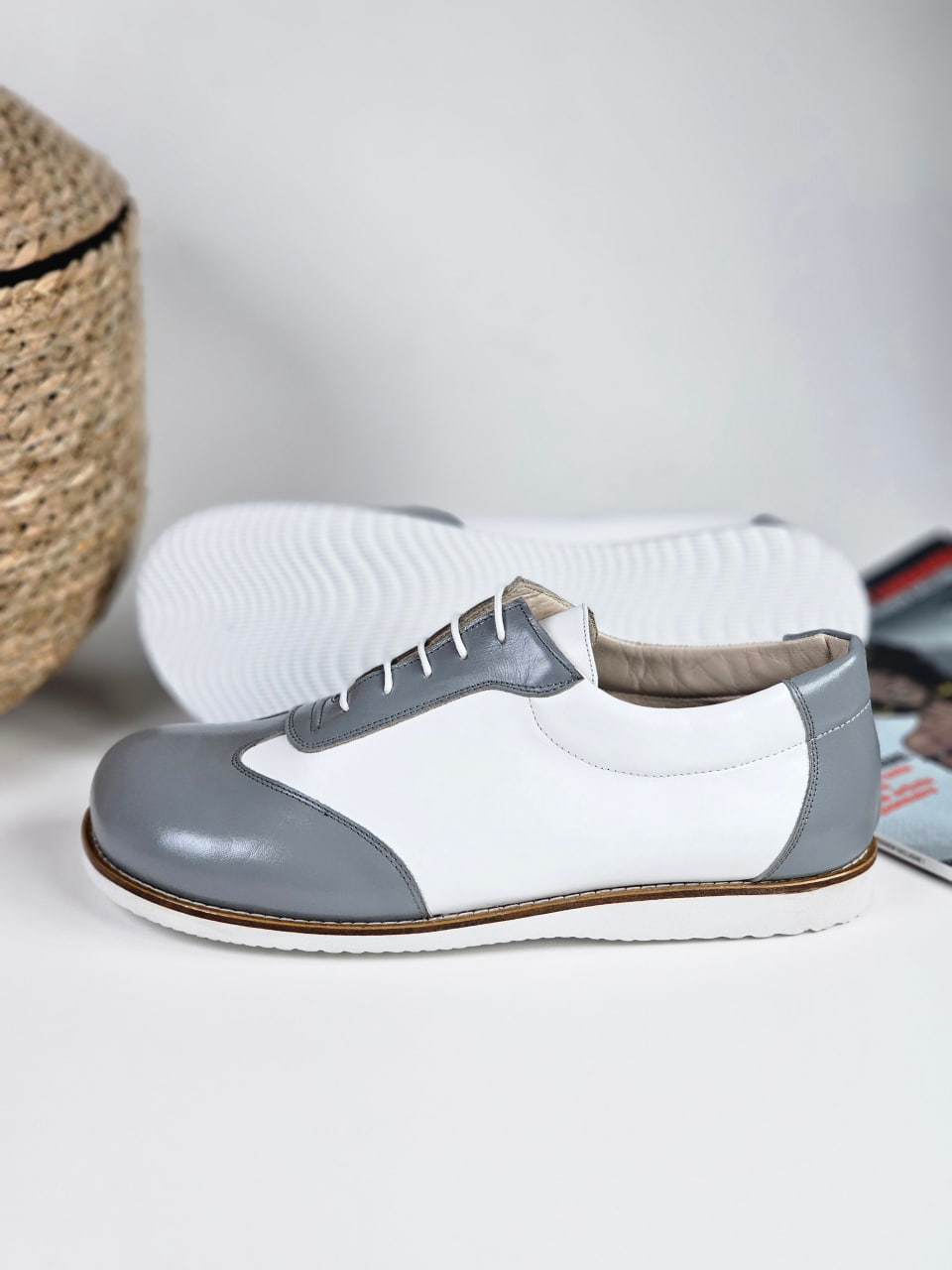 Barefoot New York Grey & White Leather with Eva Sole
