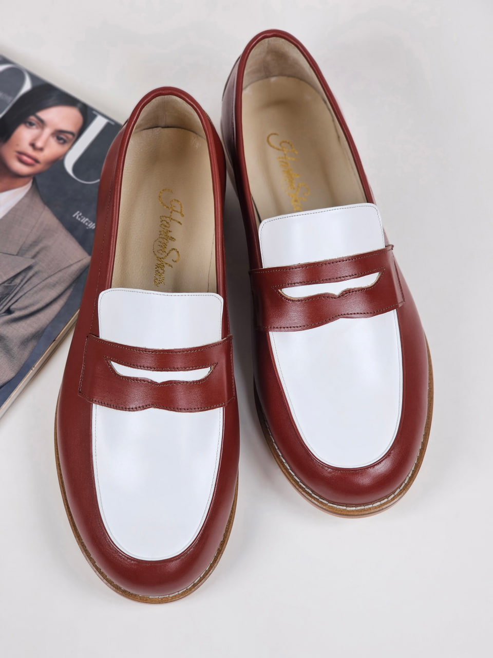 Loafers Brown & White Leather 2 cm heel