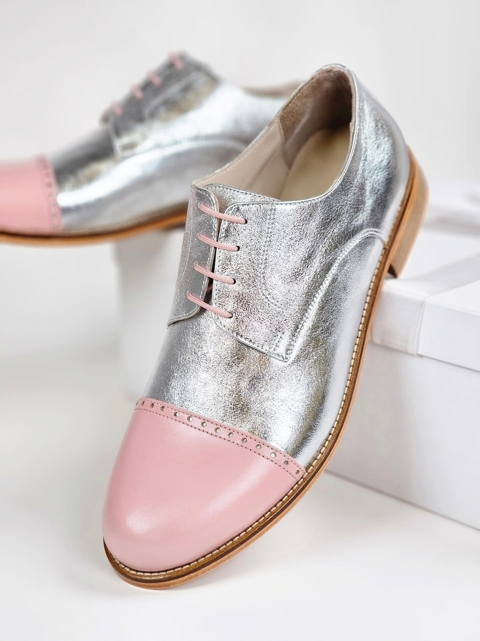 California Silver Leather & Nose Pink Leather 2 cm heel