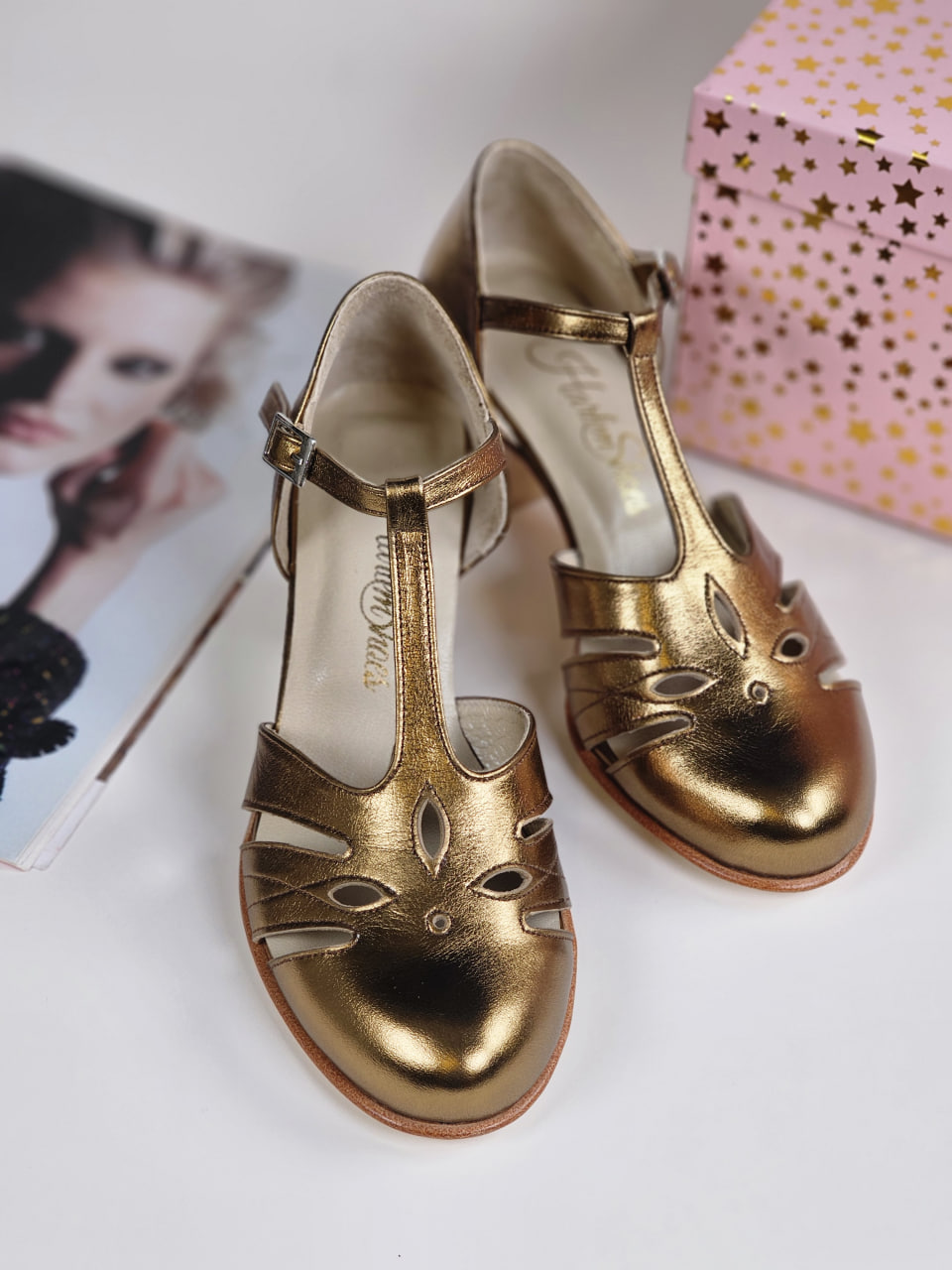 Rosy Dark Gold Leather 6 cm heel