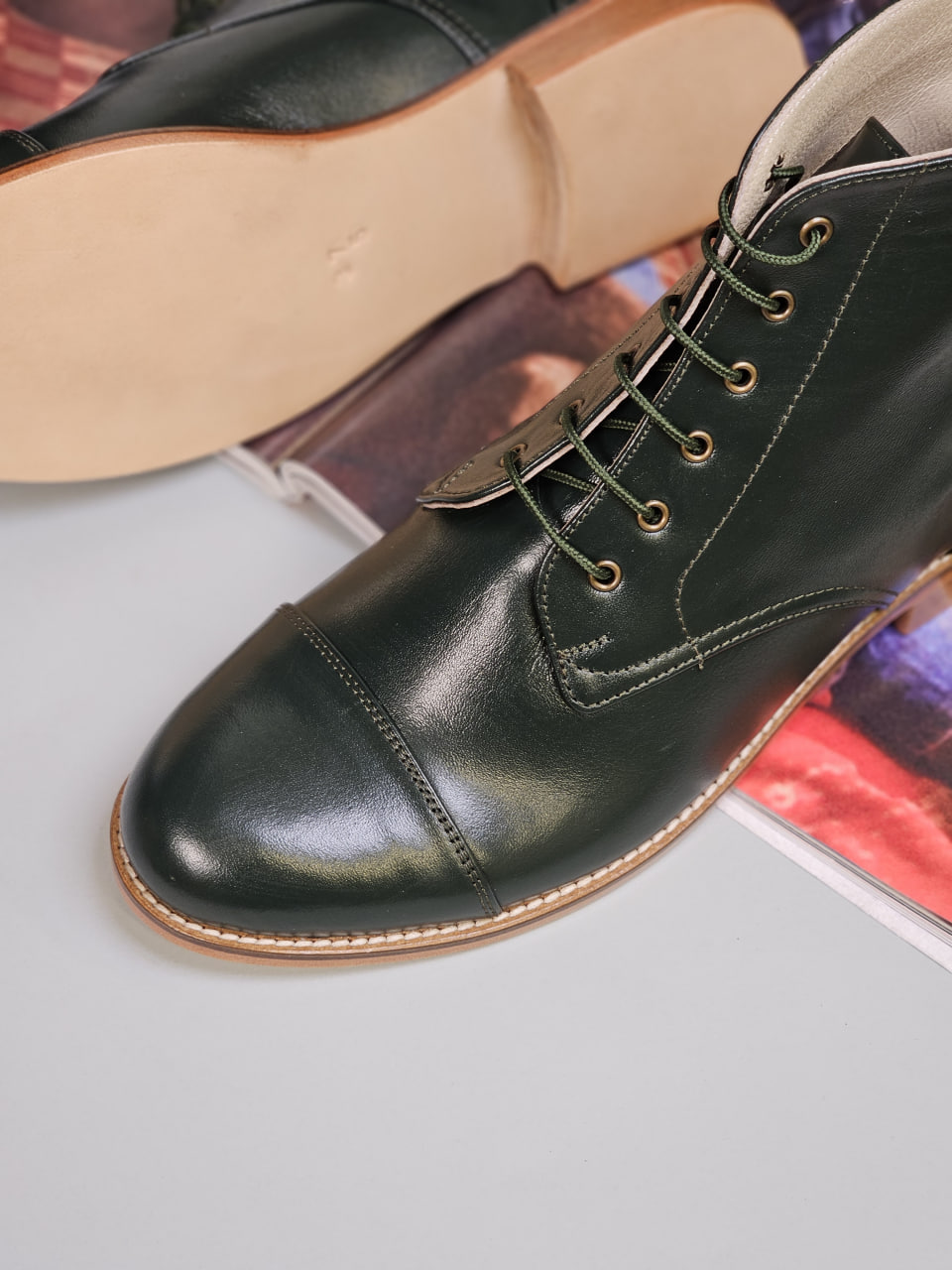 Derby Boots Jungle Green Leather 2 cm heel