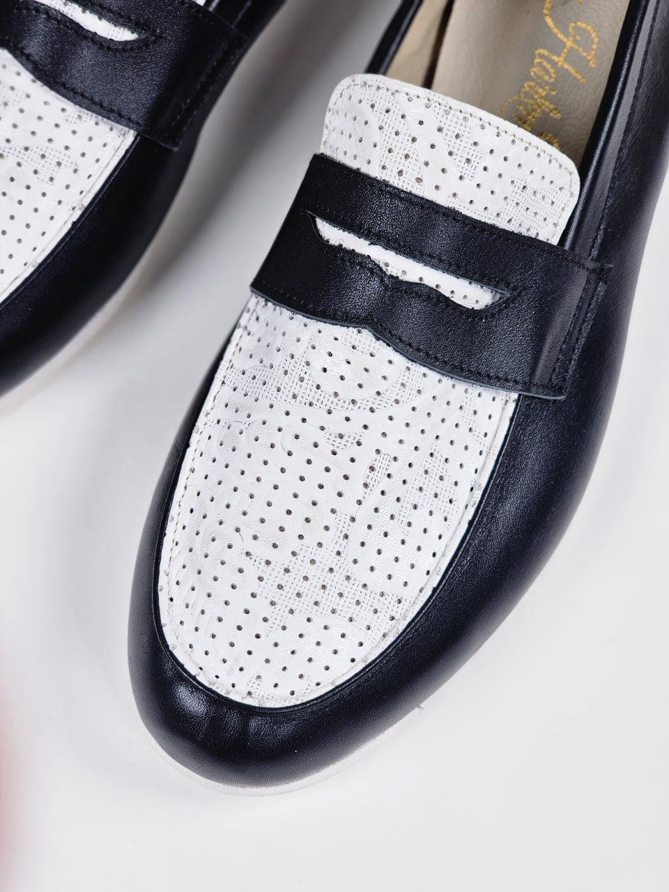 Stock Loafers Black & White Leather with Eva sole