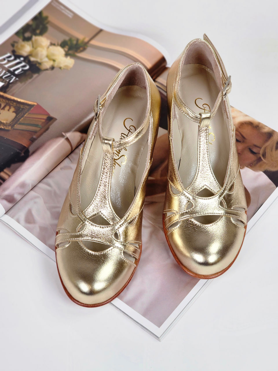Spring Platinum Gold Leather 6 cm Balboa heel