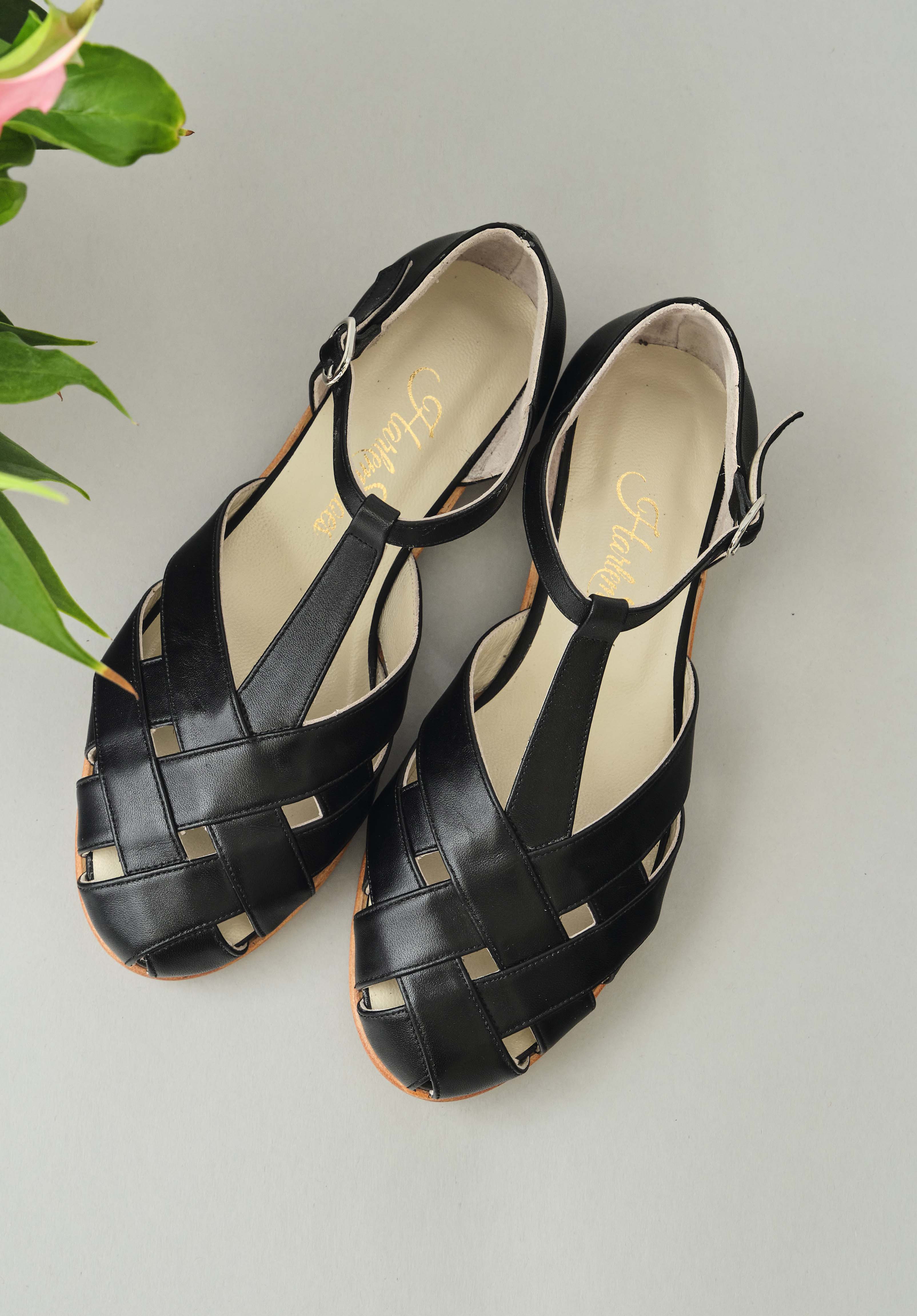 Summer Black Leather 1.5 cm heel