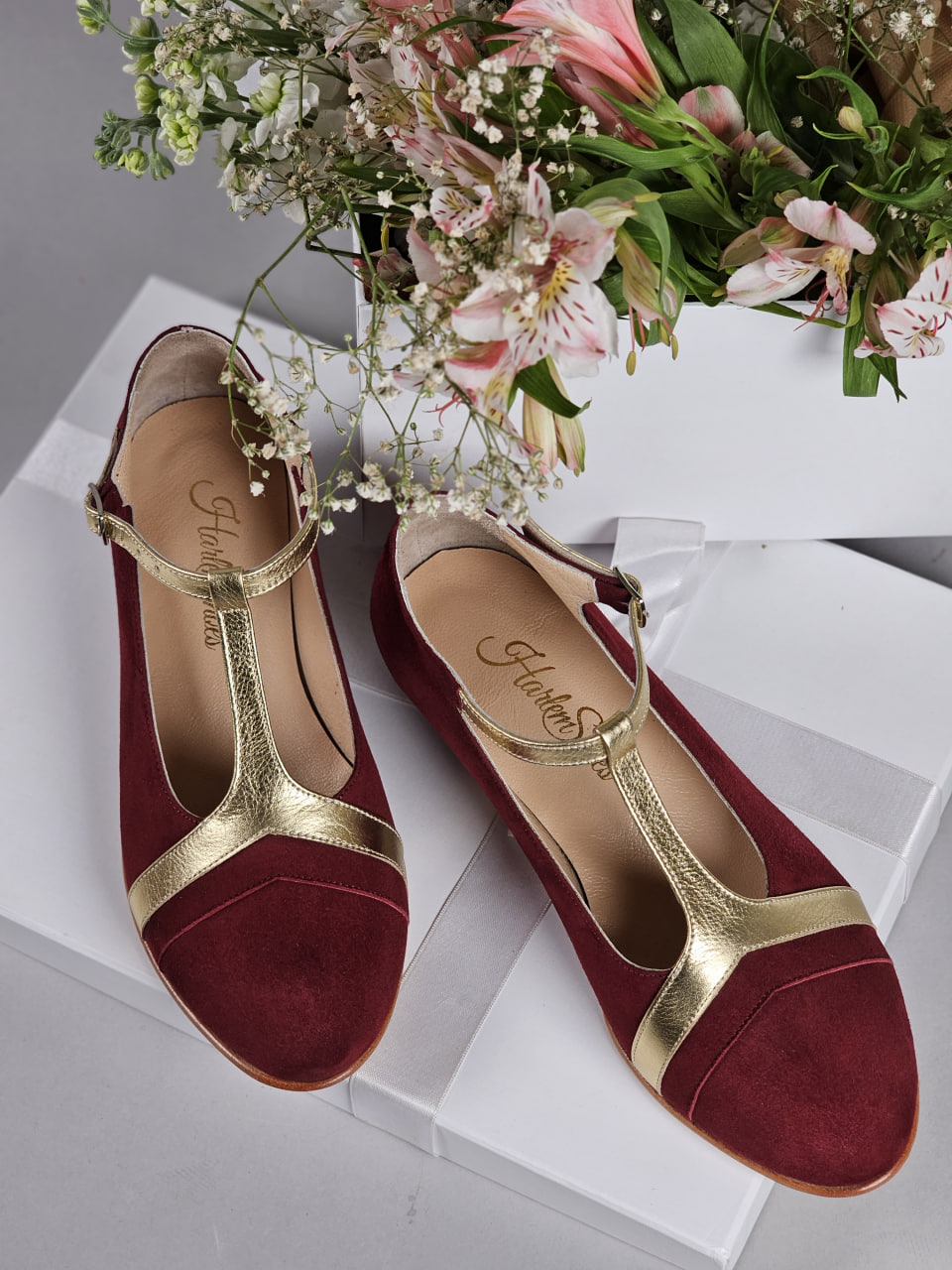 Barbie Bordeaux Suede & Gold Leather 3 cm heel