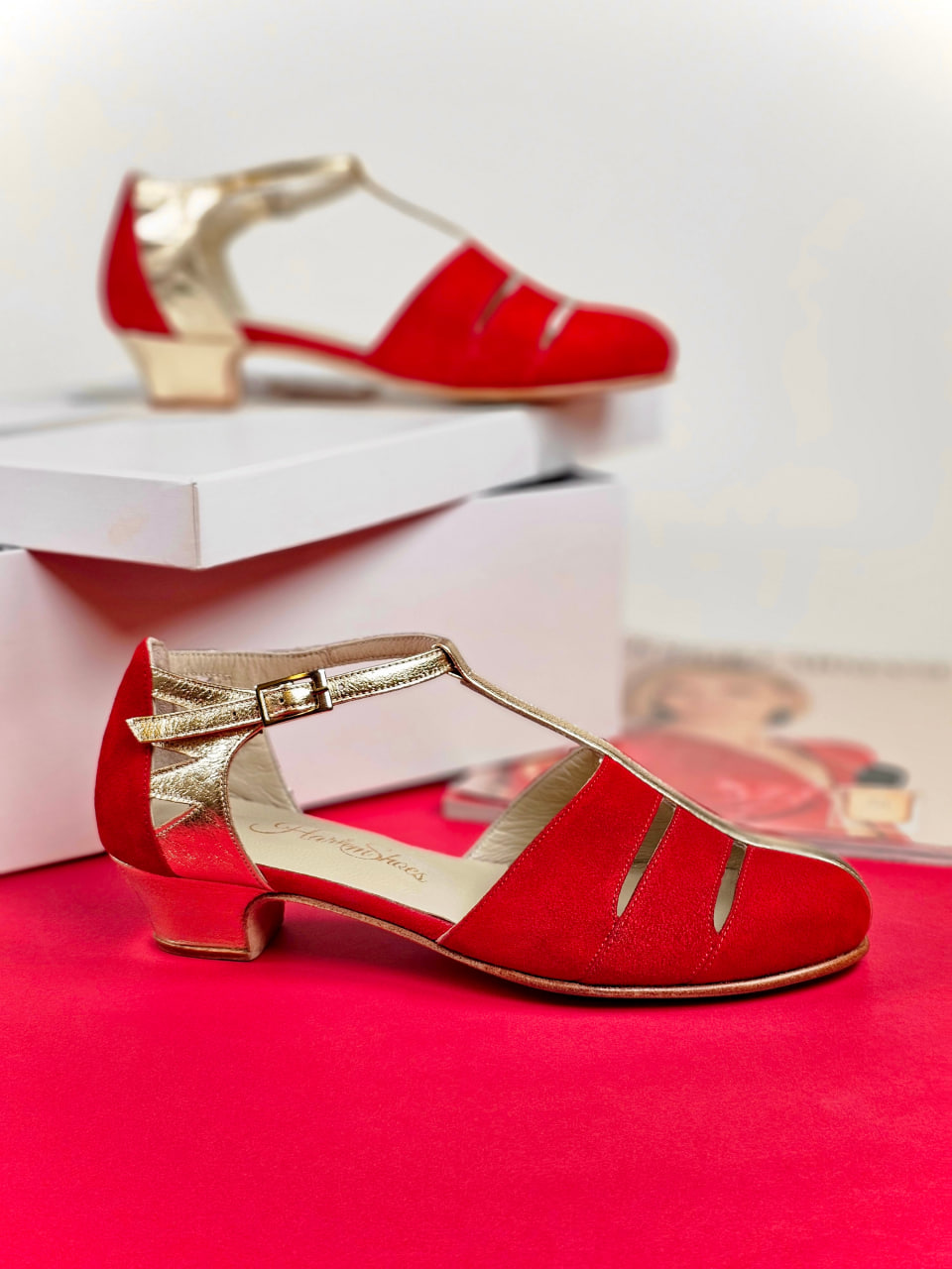 Harmony Red Suede & Platinum Gold Leather 4 cm heel