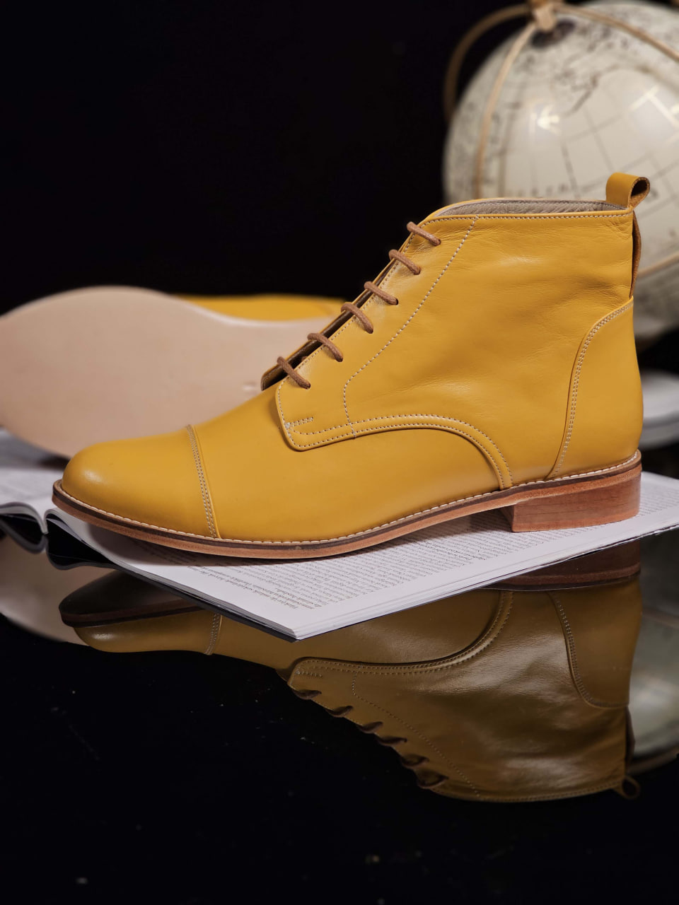 Derby Boots Yellow Leather 2 cm heel