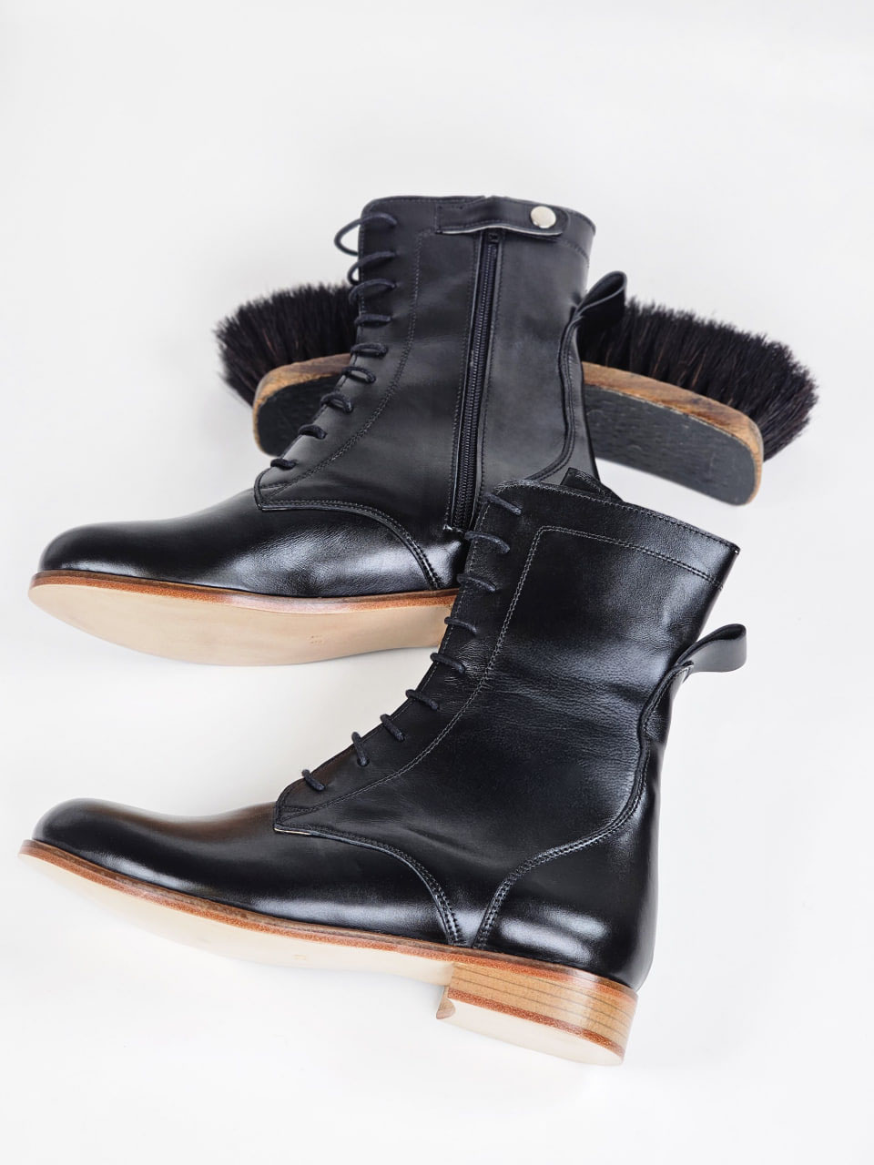 Biker Boots Black Leather 2 cm heel