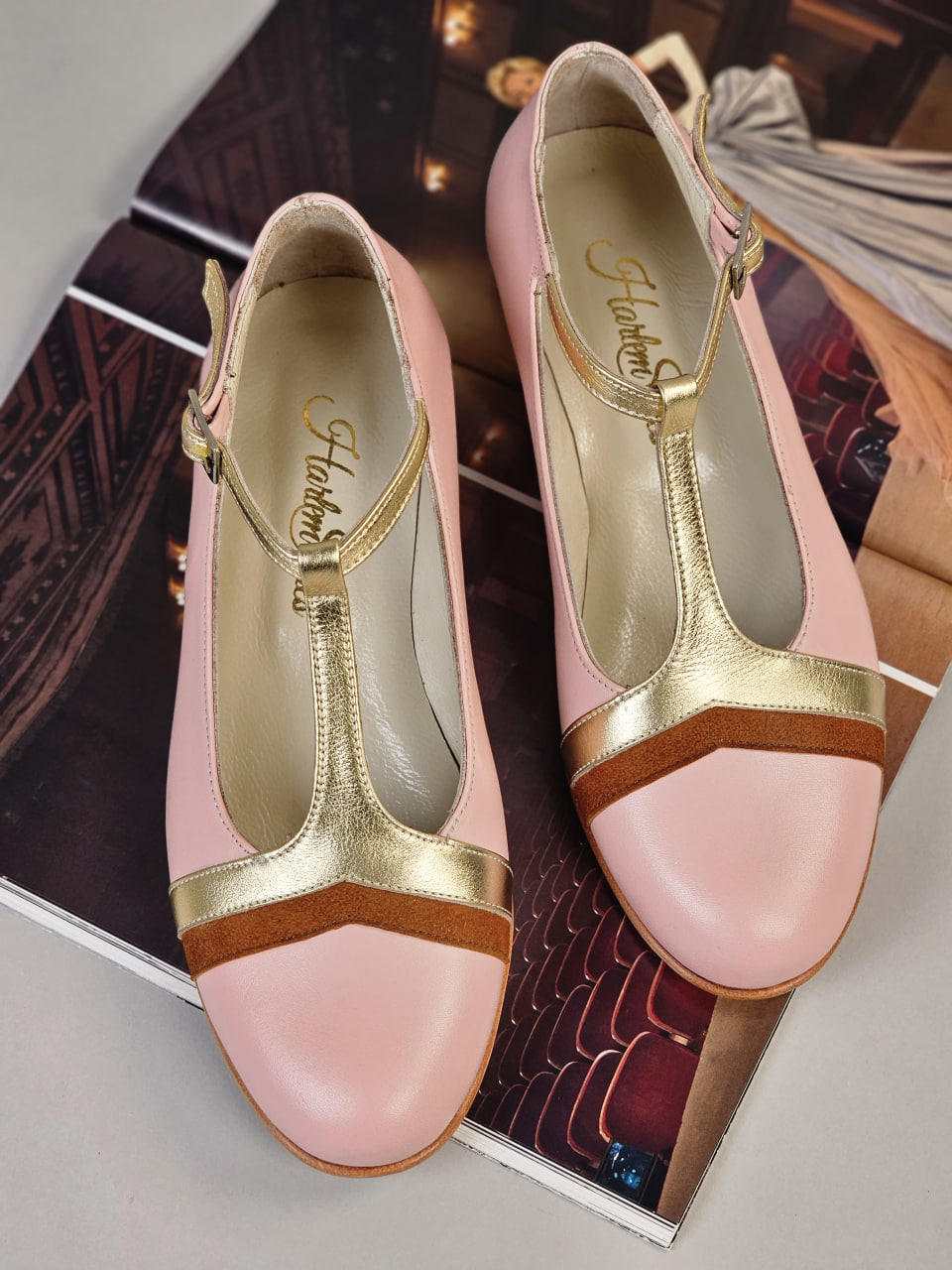 Barbie Pink & Gold Leather & Caramel Suede 2 cm heel