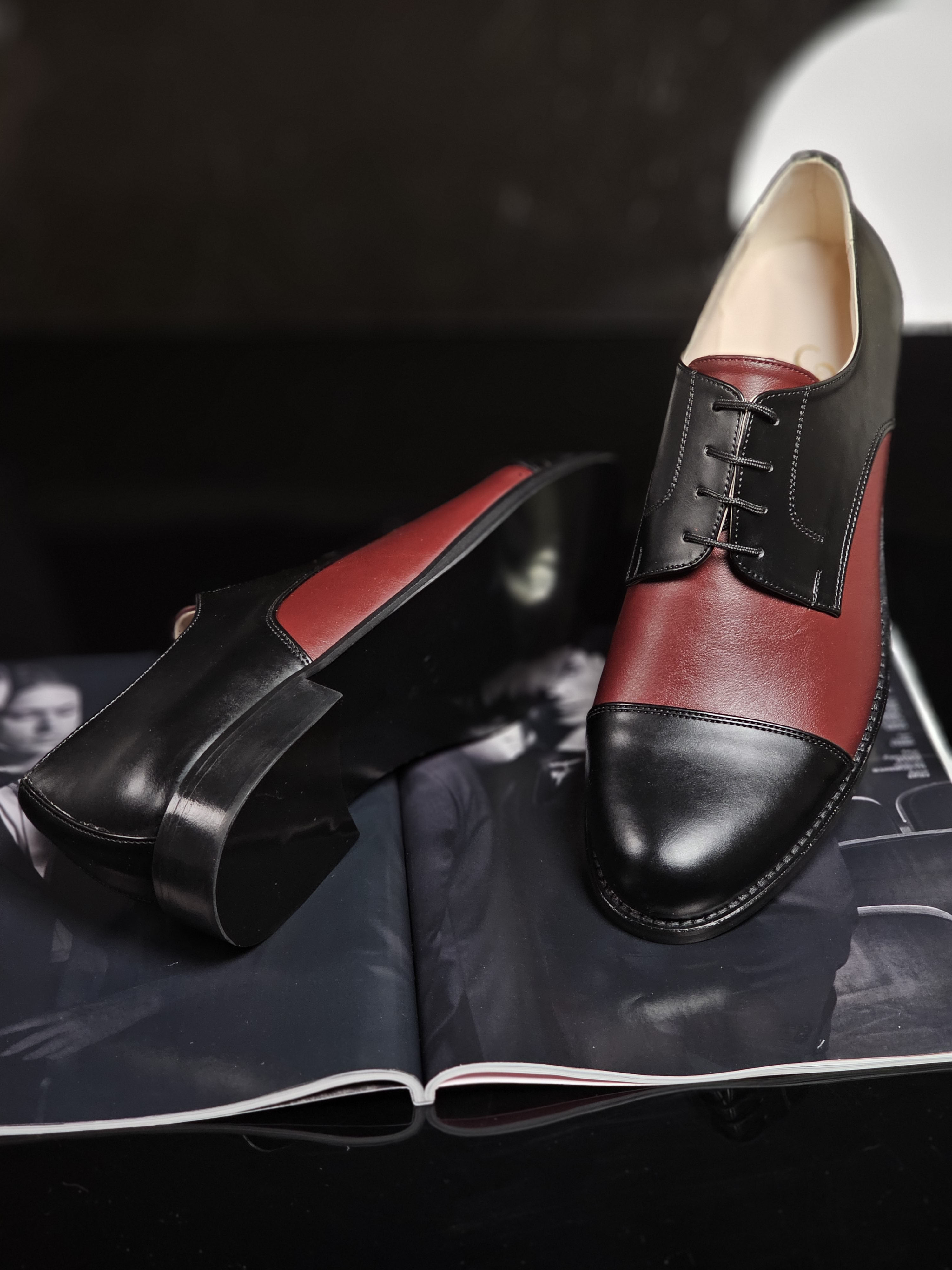 California Vegan Black & Bordeaux Leather 2 cm heel