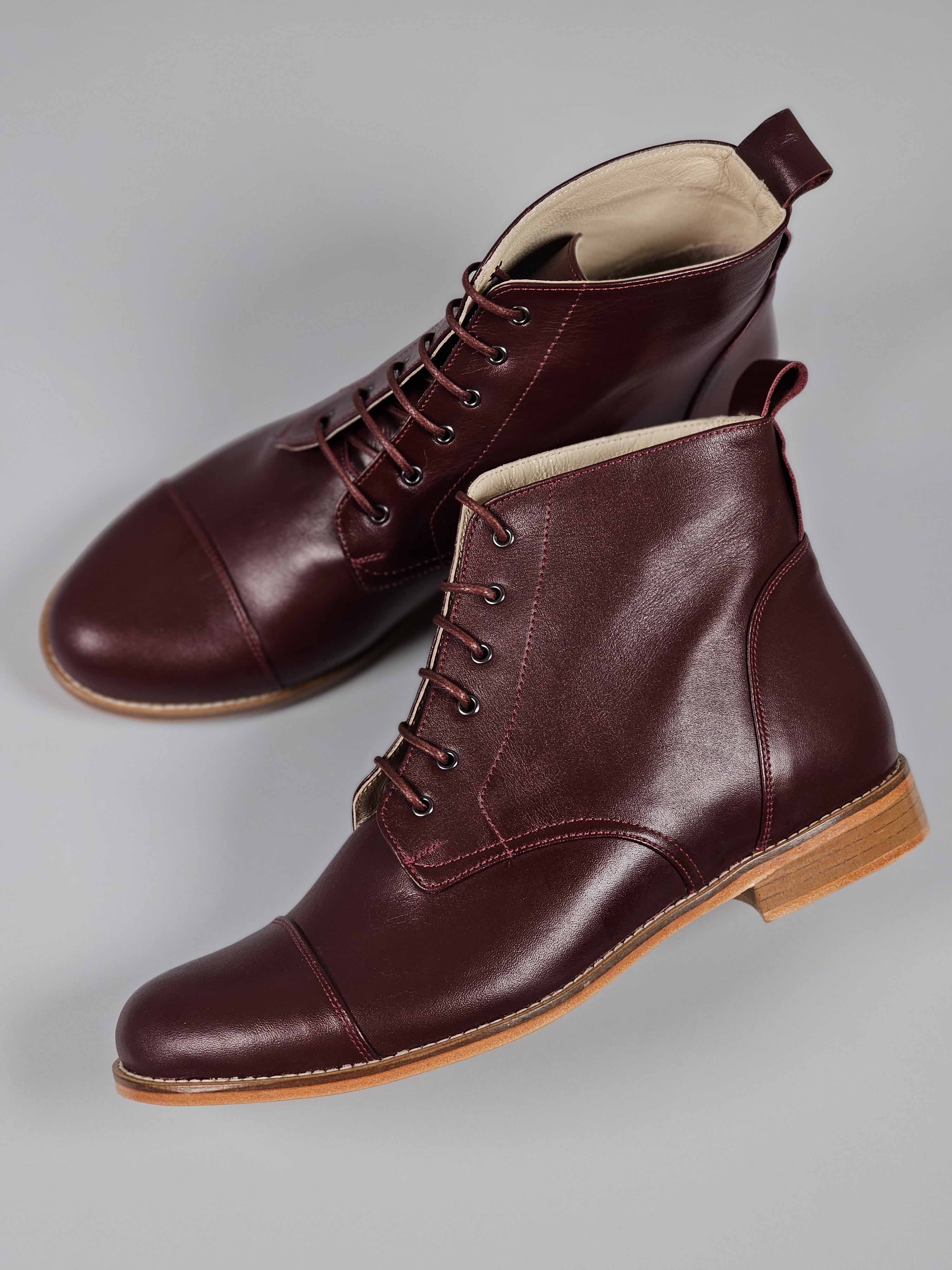 Derby Boots Bordeaux Leather 2 cm heel
