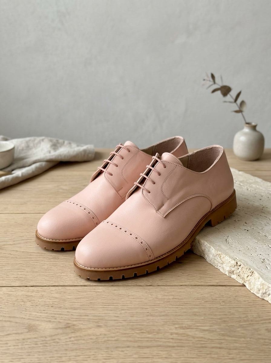 California Pink Leather Street Rubber Sole
