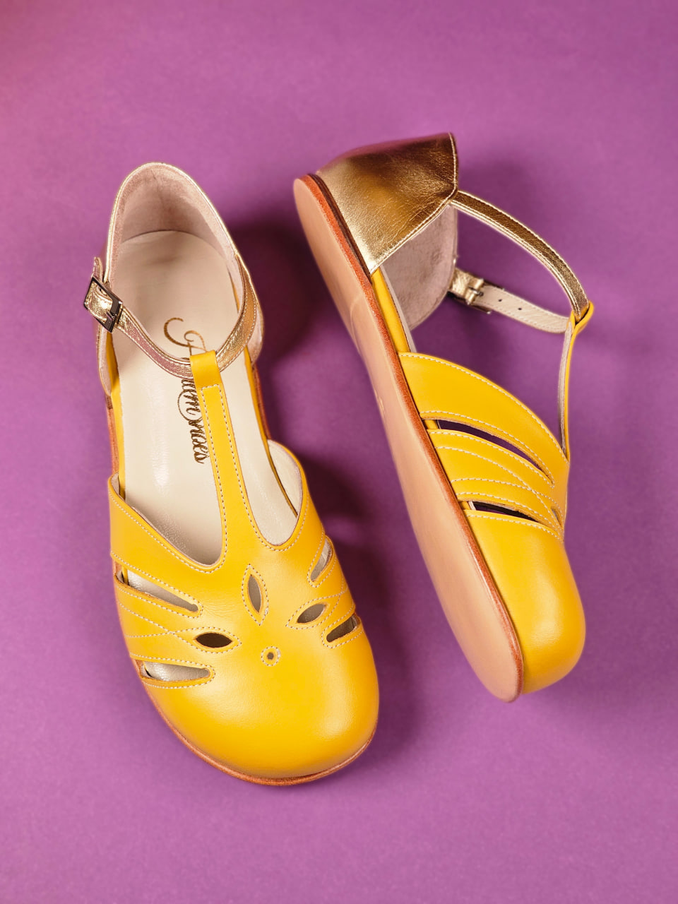 Barefoot Rosy Yellow & Gold Leather Zero Drop