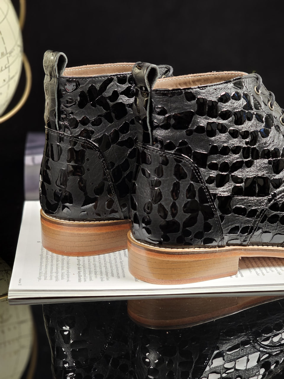 Derby Boots Black Python leather 2 cm heel