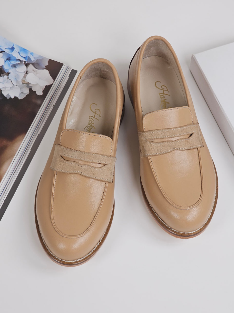 Loafers Tan Leather & Beige Suede 2 cm heel