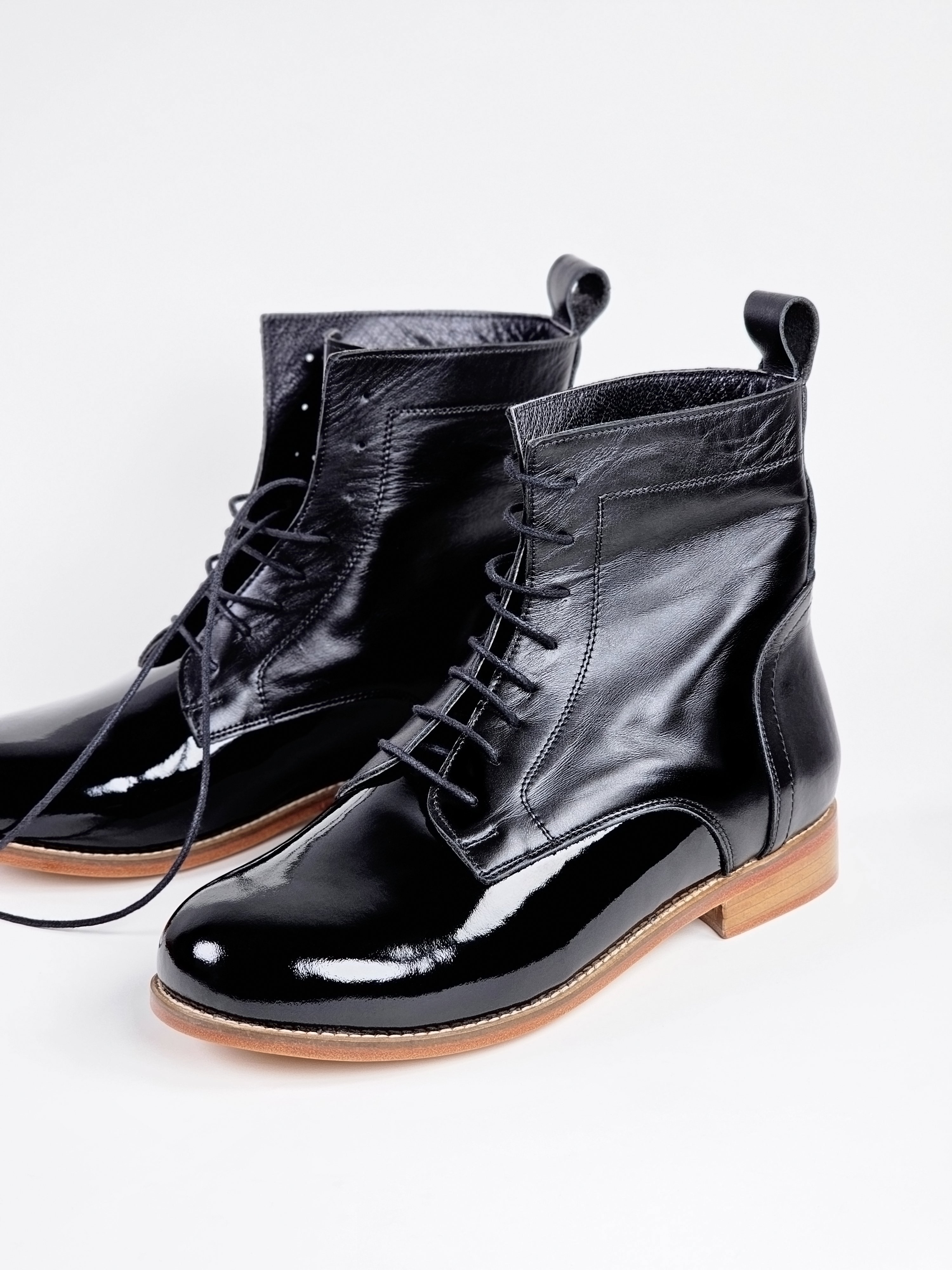 Harlem Boots Mix of Black patent & black leather