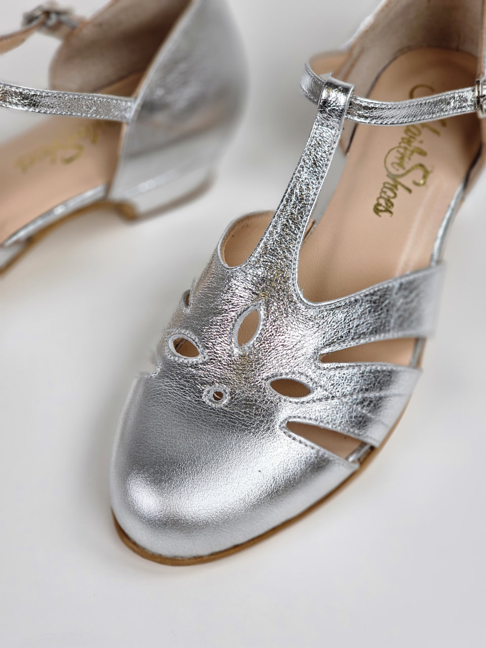 Rosy Silver Leather 3 cm heel