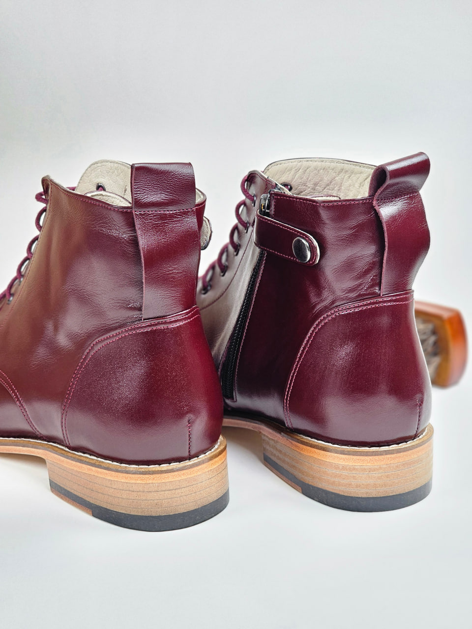 Derby Boots with Zipper Bordeaux Leather 2 cm heel