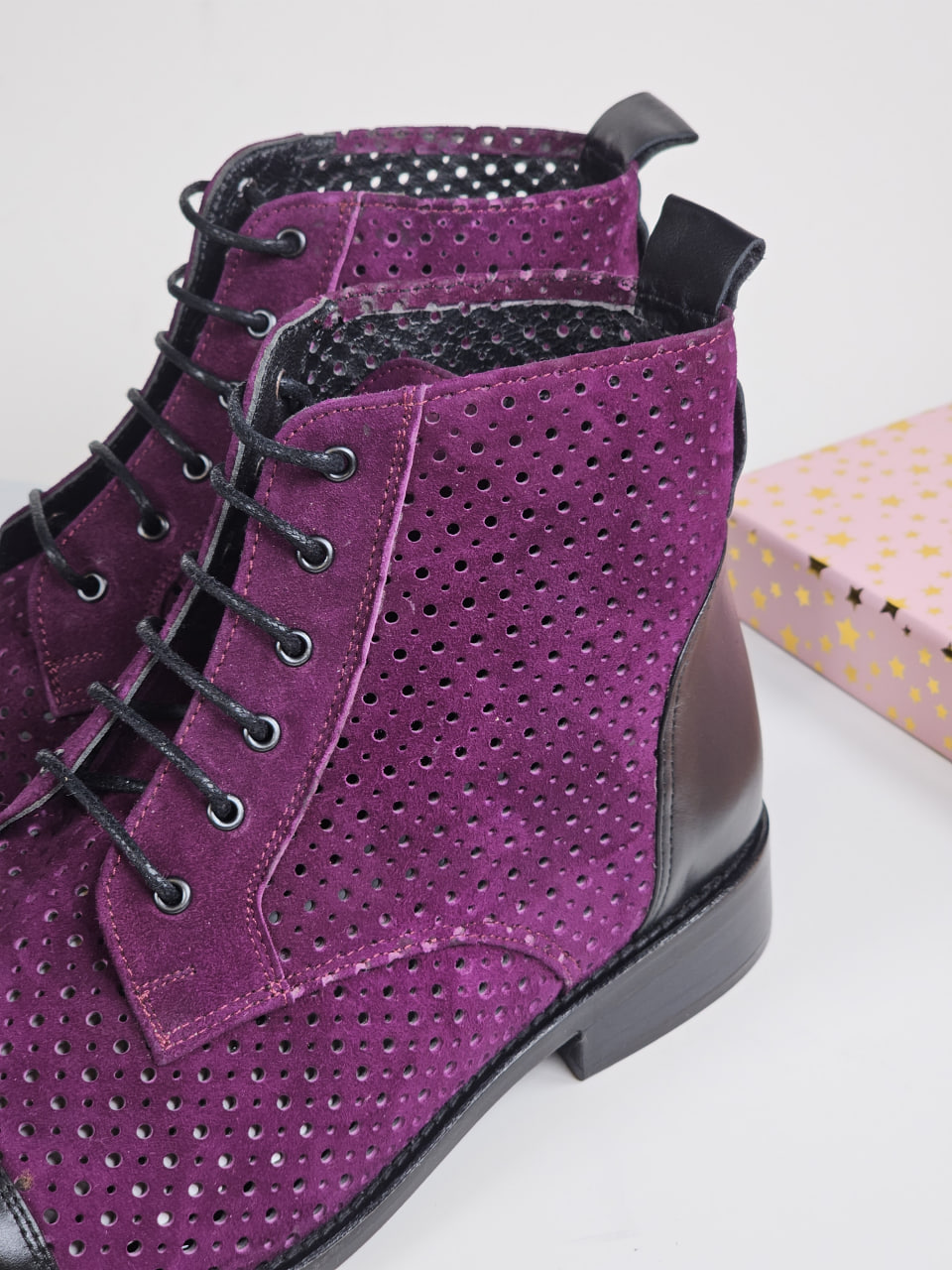 Derby Boots Purple Suede & Black Leather 2 cm  heel