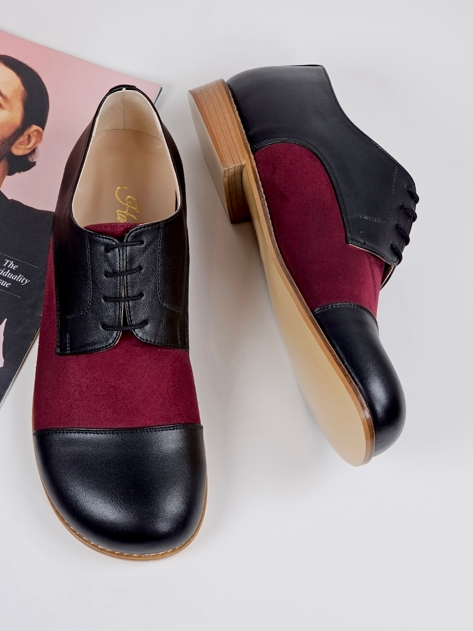 Barefoot California Vegan Black Leather & Bordeaux Textile 2 cm heel