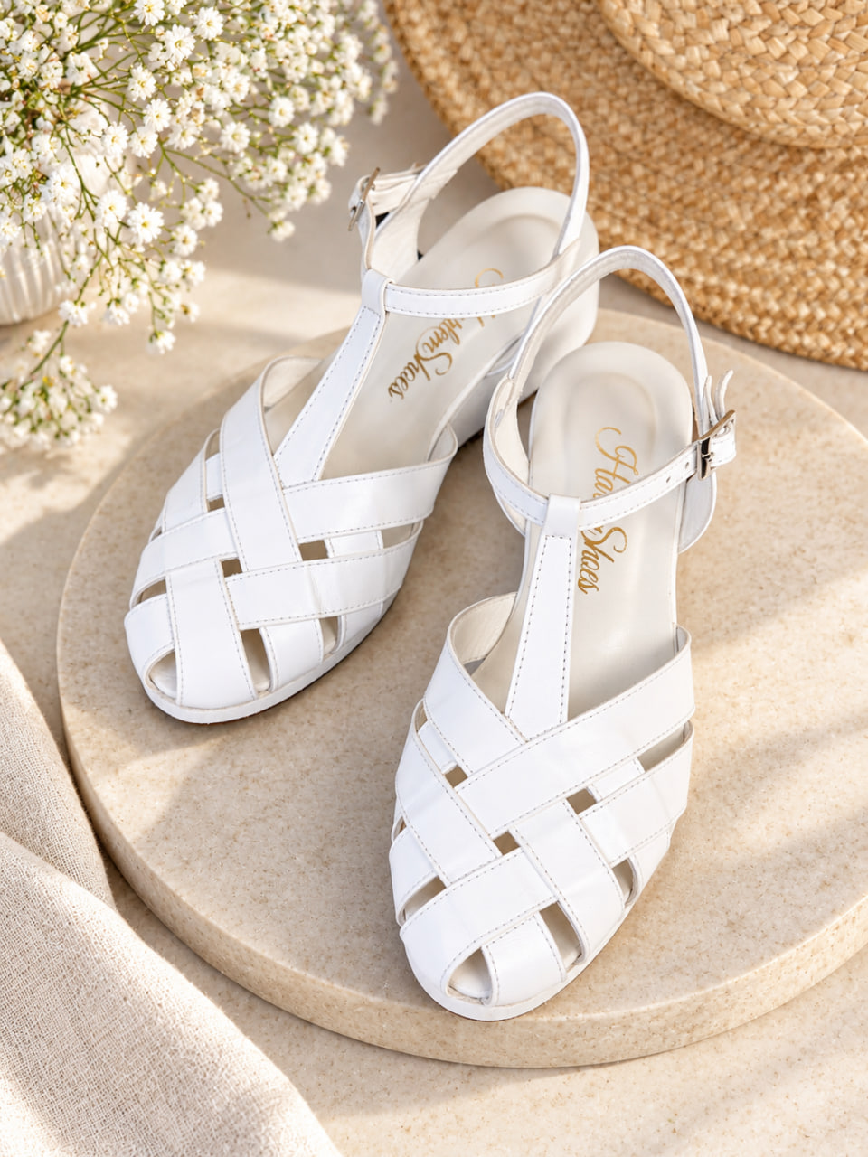 Wedges White Leather with Eva Platform