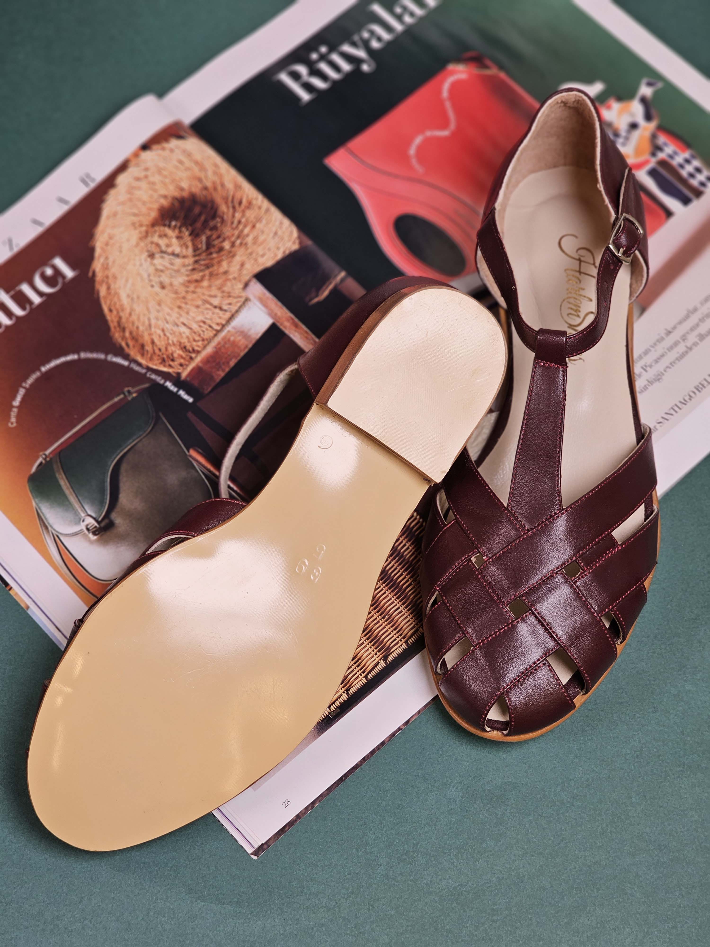 Summer Bordeaux Leather 1.5 cm heel