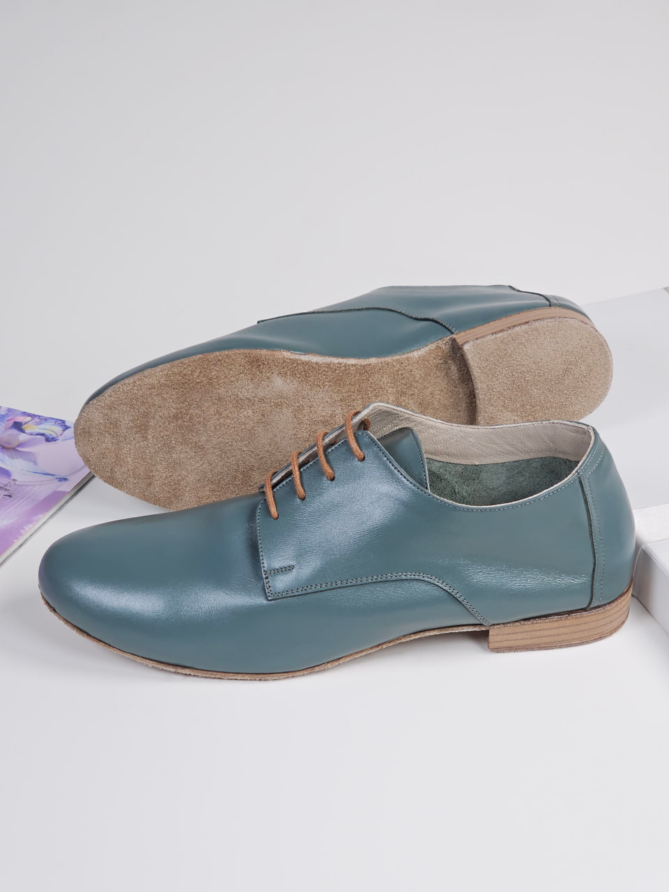 Frankie Soft Teal Green Leather 1 cm heel