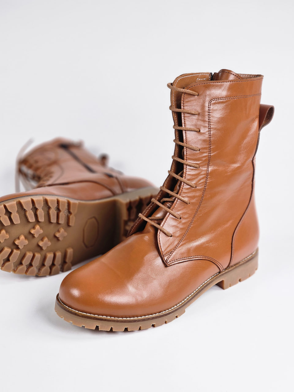 Biker Boots Light Brown Leather With Street Rubber Sole